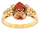 Champagne and White Cubic Zirconia 18k Yellow Gold Over Sterling Silver Ring. (2.64ctw DEW)