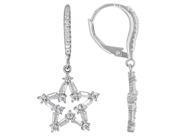 White Cubic Zirconia Rhodium Over Sterling Silver Star Earrings 1.62ctw