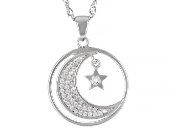 Picture of White Cubic Zirconia Rhodium Over Sterling Silver Celestial Pendant With Chain 0.35ctw