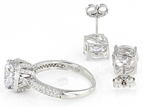White Cubic Zirconia Rhodium Over Sterling Silver Ring And Earring Set 11.52ctw