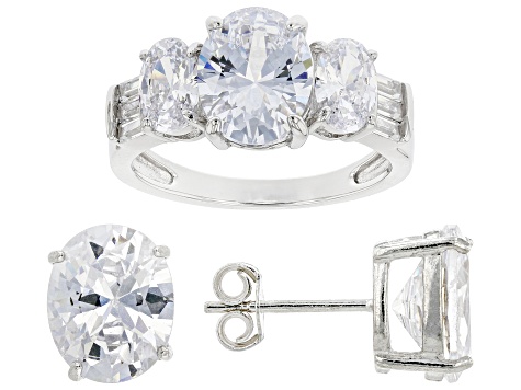 White Cubic Zirconia Rhodium Over Sterling Silver Ring And Earring Set 13.02ctw