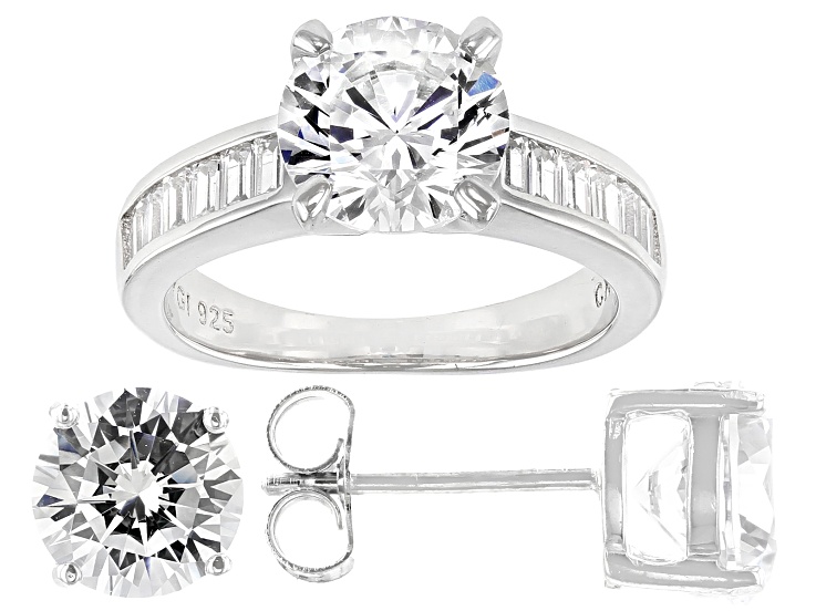 White Cubic Zirconia Rhodium Over Sterling Silver Ring And Earring Set 10.37ctw
