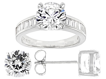 Picture of White Cubic Zirconia Rhodium Over Sterling Silver Ring And Earring Set 10.37ctw
