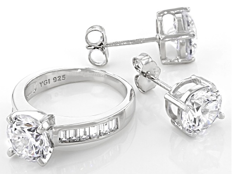 White Cubic Zirconia Rhodium Over Sterling Silver Ring And Earring Set 10.37ctw