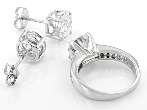 White Cubic Zirconia Rhodium Over Sterling Silver Ring And Earring Set 10.37ctw