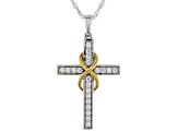 White Cubic Zirconia Rhodium And 18K Yellow Gold Over Silver Cross Pendant With Chain 0.85ctw