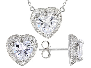Picture of White Cubic Zirconia Rhodium Over Sterling Silver Necklace And Earrings 10.92ctw