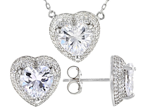 White Cubic Zirconia Rhodium Over Sterling Silver Necklace And Earrings 10.92ctw