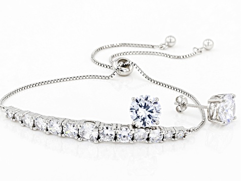 White Cubic Zirconia Rhodium Over Silver Earrings and Bracelet Set.   (6.38ctw DEW)