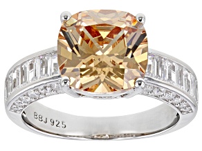 Champagne and White Cubic Zirconia Rhodium Over Silver Ring (4.99ctw DEW)