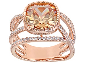 Champagne and White Cubic Zirconia 18k Rose Gold Over Silver Ring (4.72ctw DEW)