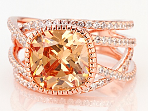 Champagne and White Cubic Zirconia 18k Rose Gold Over Silver Ring (4.72ctw DEW)