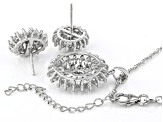 White Cubic Zirconia Rhodium Over Sterling Silver Earrings and Pendant With Chain and Earrings Set.