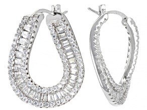 White Cubic Zirconia Rhodium Over Silver Hoop Earrings (3.20ctw DEW)