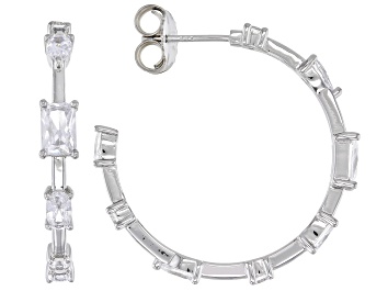 Picture of White Cubic Zirconia Platinum Over Silver Hoop Earrings (2.67ctw DEW)