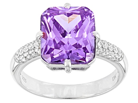 Lavender and White Cubic Zirconia Rhodium Over Silver Ring  (6.03ctw DEW)