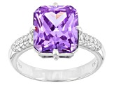 Lavender and White Cubic Zirconia Rhodium Over Silver Ring  (6.03ctw DEW)