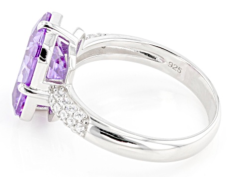 Lavender and White Cubic Zirconia Rhodium Over Silver Ring  (6.03ctw DEW)