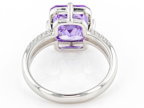 Lavender and White Cubic Zirconia Rhodium Over Silver Ring  (6.03ctw DEW)