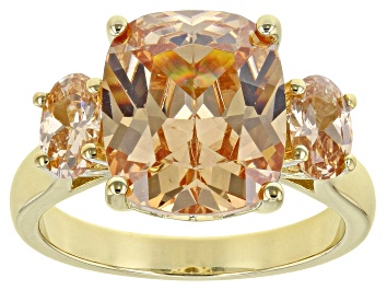 Picture of Champagne Cubic Zirconia 18k Yellow Gold Over Silver Ring (6.64ctw DEW)