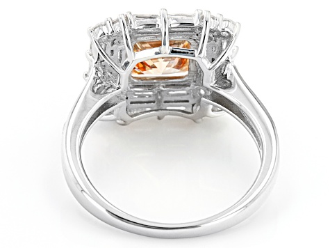 Champagne and White Cubic Zirconia Rhodium Over Silver Ring (2.49ctw DEW)