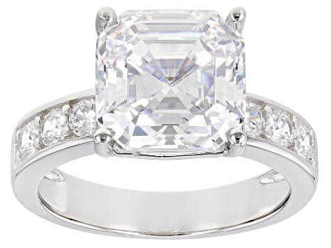 White Cubic Zirconia Rhodium Over Silver Asccher Cut Ring 7.03ctw
