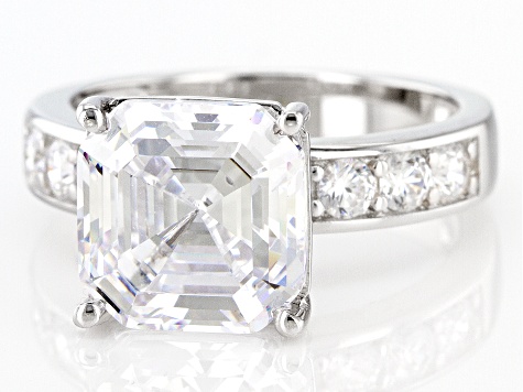 White Cubic Zirconia Rhodium Over Silver Asccher Cut Ring 7.03ctw