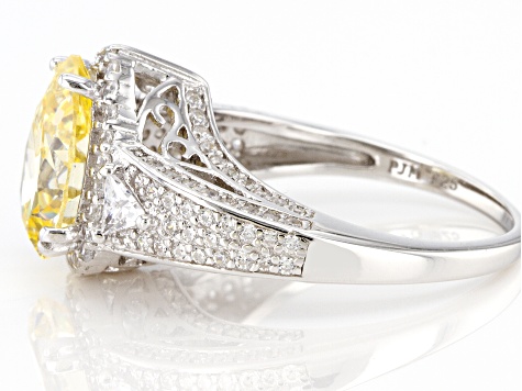 Canary And White Cubic Zirconia Rhodium Over Sterling Silver Ring 7.37ctw