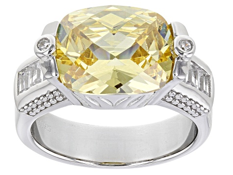 Yellow And White Cubic Zirconia Rhodium Over Sterling Silver Ring 9.91ctw