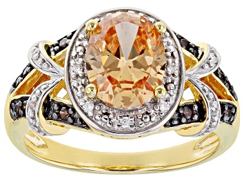 Picture of Champagne, Mocha, And White Cubic Zirconia 18k Yellow Gold Over Sterling Silver Ring 3.44ctw