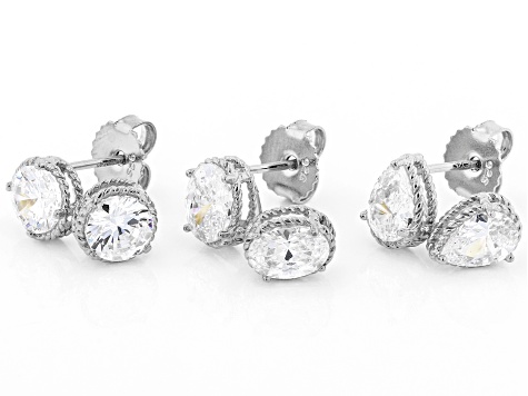 White Cubic Zirconia Rhodium Over Sterling Silver Earring Stud Set 7.69ctw