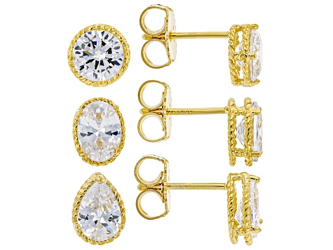 White Cubic Zirconia Eterno 18k Yellow Gold Over Sterling Silver Earring  Stud Set 7.69ctw - BJH213B