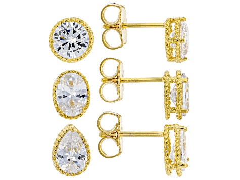 White Cubic Zirconia Eterno 18k Yellow Gold Over Sterling Silver Earring Stud Set 7.69ctw