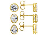 White Cubic Zirconia Eterno 18k Yellow Gold Over Sterling Silver Earring Stud Set 7.69ctw