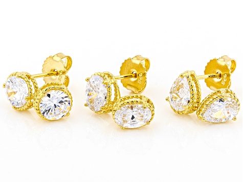 White Cubic Zirconia Eterno 18k Yellow Gold Over Sterling Silver Earring Stud Set 7.69ctw