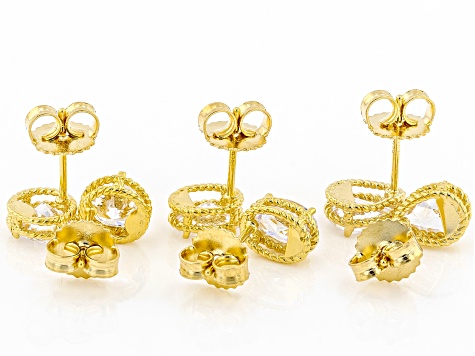 White Cubic Zirconia Eterno 18k Yellow Gold Over Sterling Silver Earring Stud Set 7.69ctw