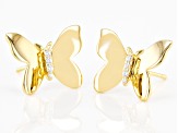 White Cubic Zirconia 18k Yellow Gold Over Sterling Silver Butterfly Earrings 0.09ctw