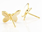 White Cubic Zirconia 18k Yellow Gold Over Sterling Silver Butterfly Earrings 0.09ctw