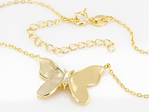 White Cubic Zirconia 18k Yellow Gold Over Sterling Silver Butterfly Necklace 0.07ctw