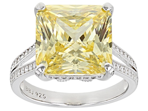 Canary And White Cubic Zirconia Rhodium Over Sterling Silver Ring 15 ...