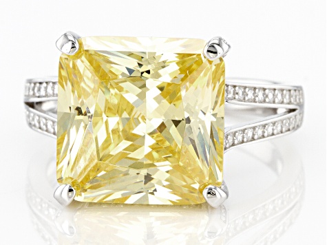 Canary And White Cubic Zirconia Rhodium Over Sterling Silver Ring 15.47ctw