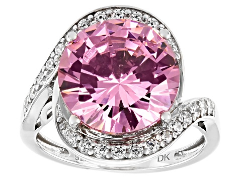 Pink And White Cubic Zirconia Rhodium Over Sterling Silver Ring 9.35ctw