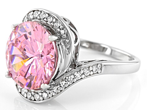 Pink And White Cubic Zirconia Rhodium Over Sterling Silver Ring 9.35ctw