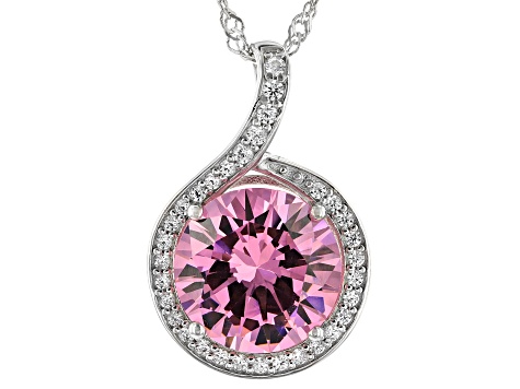 Pink And White Cubic Zirconia Rhodium Over Sterling Silver Pendant With Chain 10.86ctw