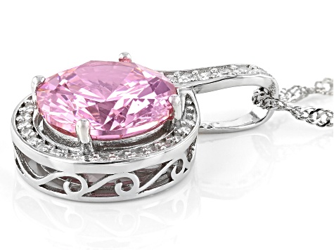 Pink And White Cubic Zirconia Rhodium Over Sterling Silver Pendant With Chain 10.86ctw