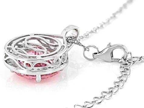 Pink And White Cubic Zirconia Rhodium Over Sterling Silver Pendant With Chain 10.86ctw