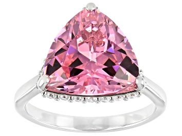 Picture of Pink and White Cubic Zirconia Rhodium Over Sterling Silver Ring 11.52ctw