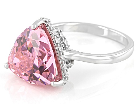 Pink and White Cubic Zirconia Rhodium Over Sterling Silver Ring 11.52ctw