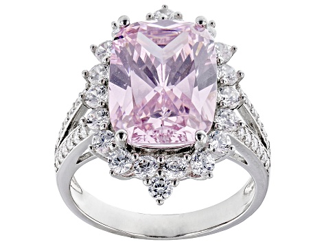 Pink and white cubic zirconia rhodium over sterling silver ring 14.64ctw