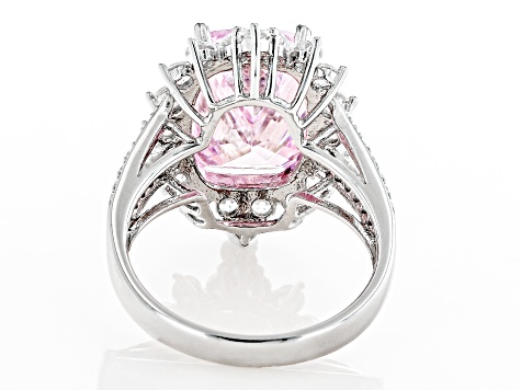 Pink and white cubic zirconia rhodium over sterling silver ring 14.64ctw
